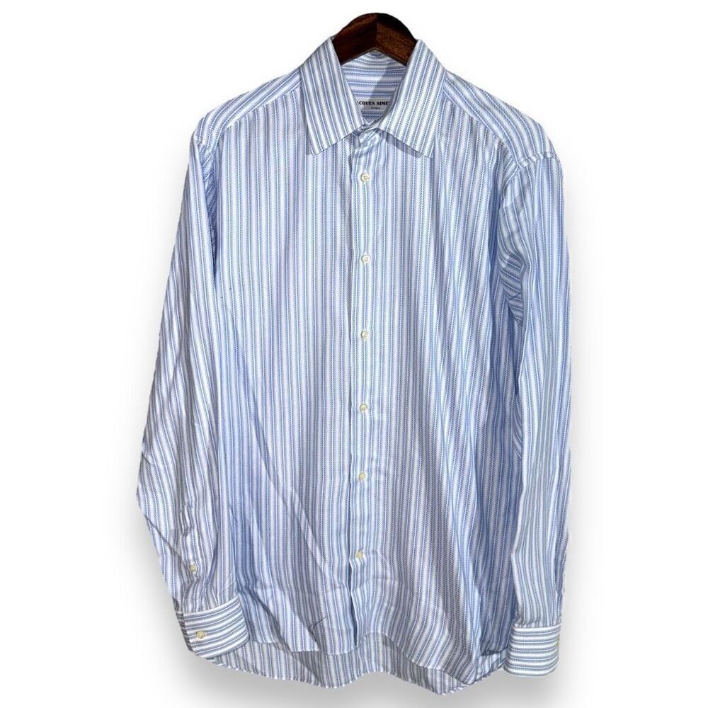 Jacques Simenon Blue Striped Spread Collar Dress Shirt 42 L
